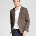 Mens Regular Fit Herringbone Blazer in Brown