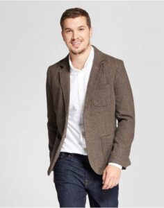 Mens Regular Fit Herringbone Blazer in Brown