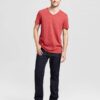 Mens-Standard-Fit-Heathered-Short-Sleeve-V-Neck-T-Shirt-Red-Full